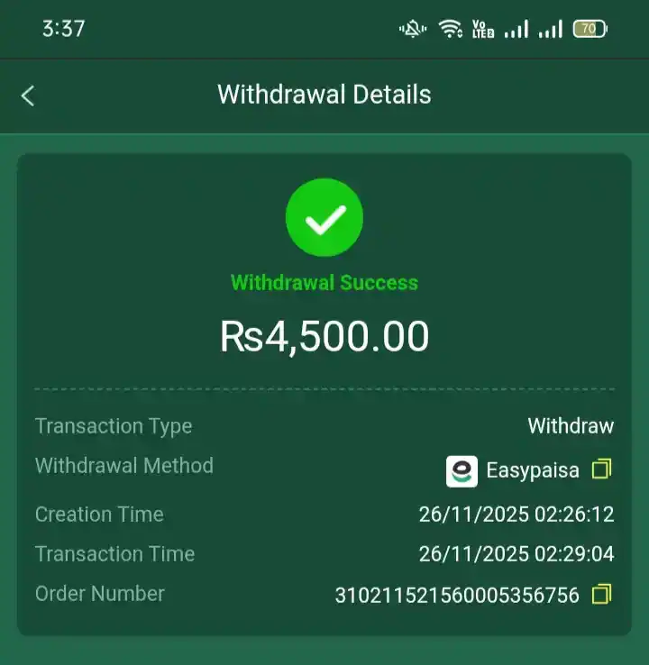 BK999 Game Successful Withdrawal Proof – EasyPaisa Real Cash Transaction