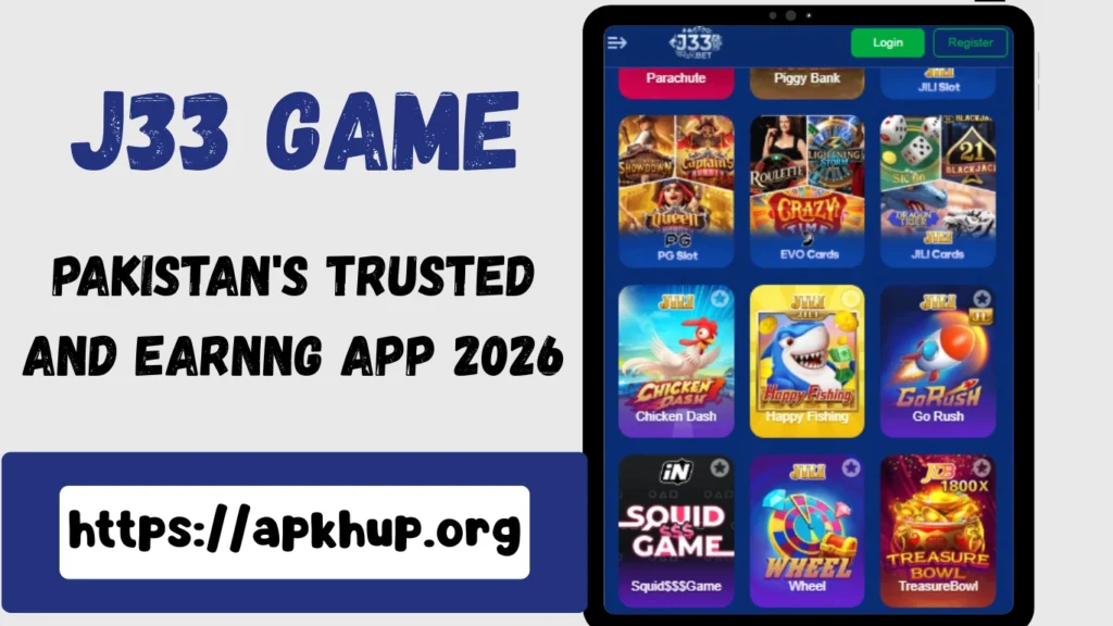 J33 Game app main menu showing popular online earning games in Pakistan