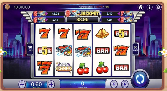 DK777 Game slot machine gameplay screen showing jackpot symbols and bonus features