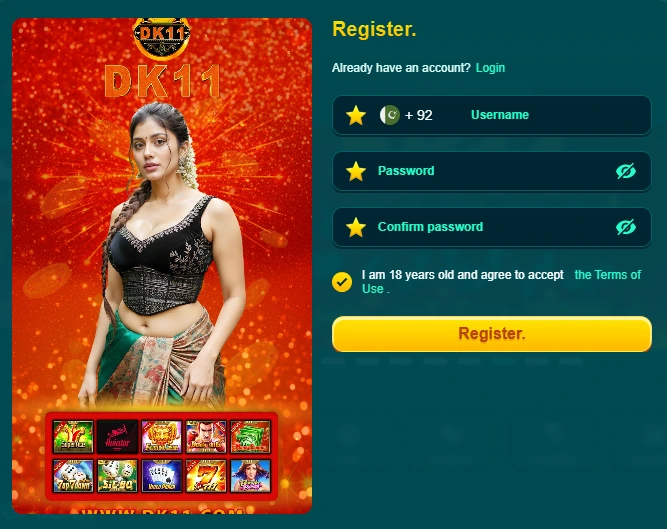DK11 Game Register and Login Screen – APK Games in Pakistan with EasyPaisa and JazzCash Support