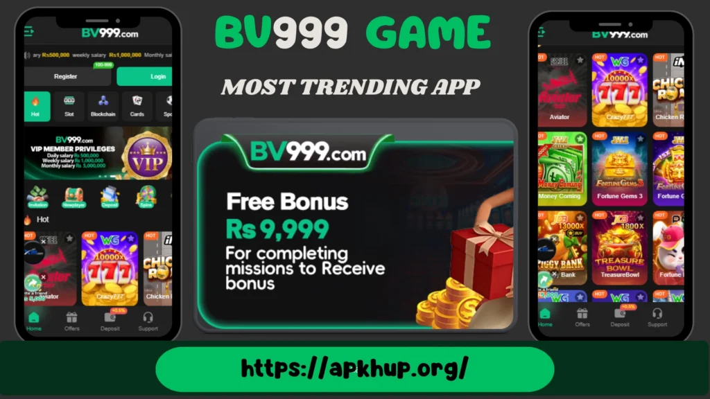 “BU999 Game app interface showing bonus offers and casino games – download BU999 Game APK from APKHub.org”