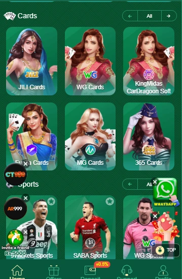 W9 Bet Game card games section showing online casino card games for real money earning in Pakistan