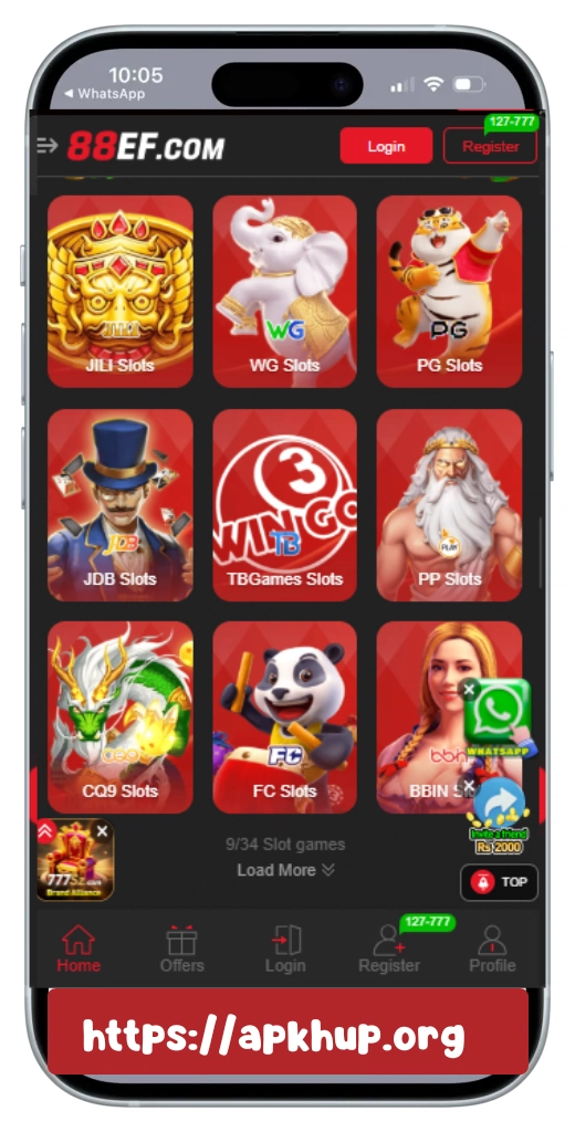 88EF Game app showing Aviator, Crazy777, Money Coming, Piggy Bank, and Plinko games available on apkhup.org