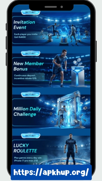 SK777 Game invite and earn bonus showing deposit and earn more rewards and referral income system on APKHUP.ORG