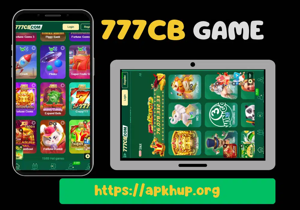 Online gaming app displayed on mobile phone and tablet screens showing colorful casino games, slots, crash games, and earning features